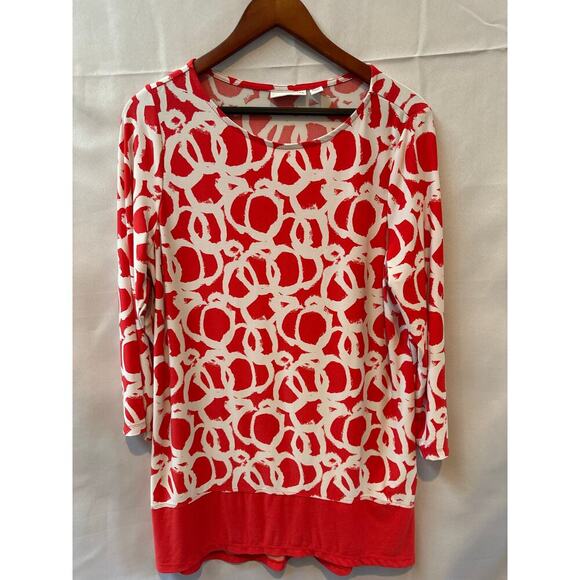 Susan Graver Red and White Circle Pattern L Shift Dress Blouse - Picture 1 of 6
